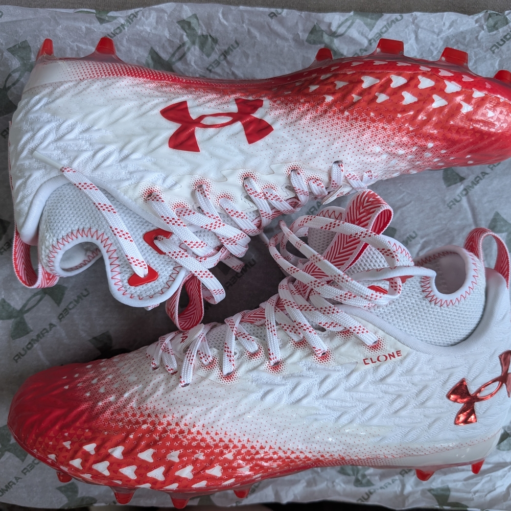 Under Armour Red and White Sneakers with Textured Design